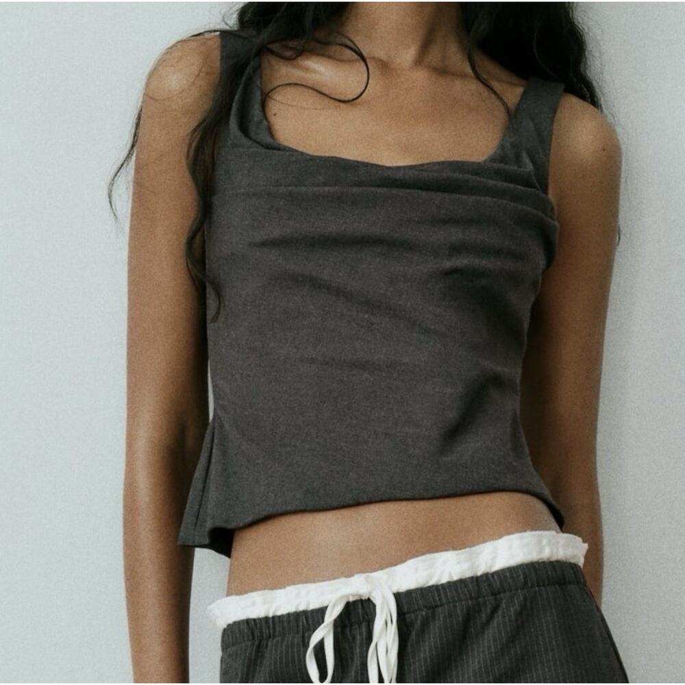 Zara ruched corset top Sz XL grey draped neckline NWOT